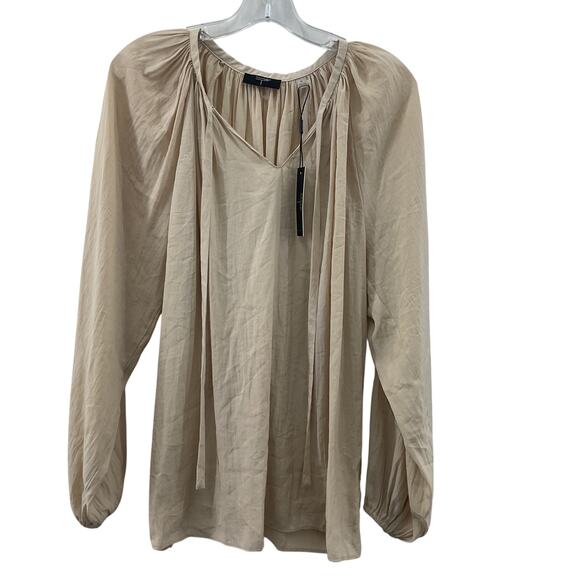 Tahari Tops - NWT Tahari Brown Scoop Neck Long Sleeve Tie Front Blouse Size M Women's